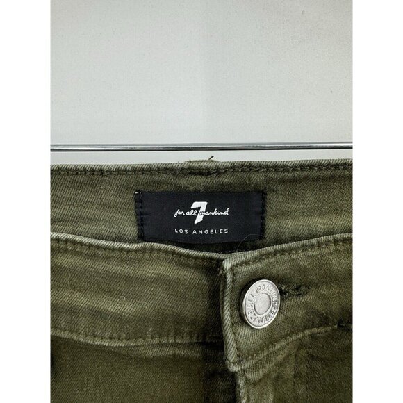 7 For All Mankind Armycoated Cargo Pant Women 29 Green Zip Ankle Grunge Skinny - Picture 5 of 14